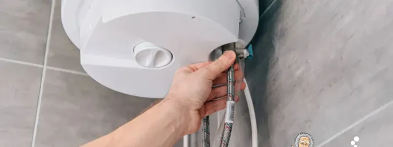 Hand checks pipes of a boiler in a bathroom, with Intelligent Service logo visible.
